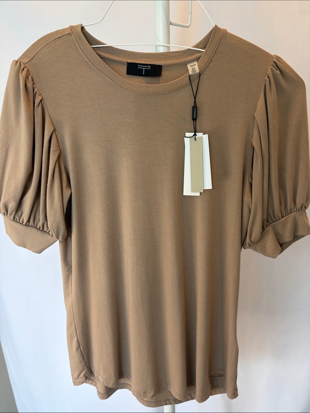 Tahari Tan Short Puff Sleeve Tee-XS